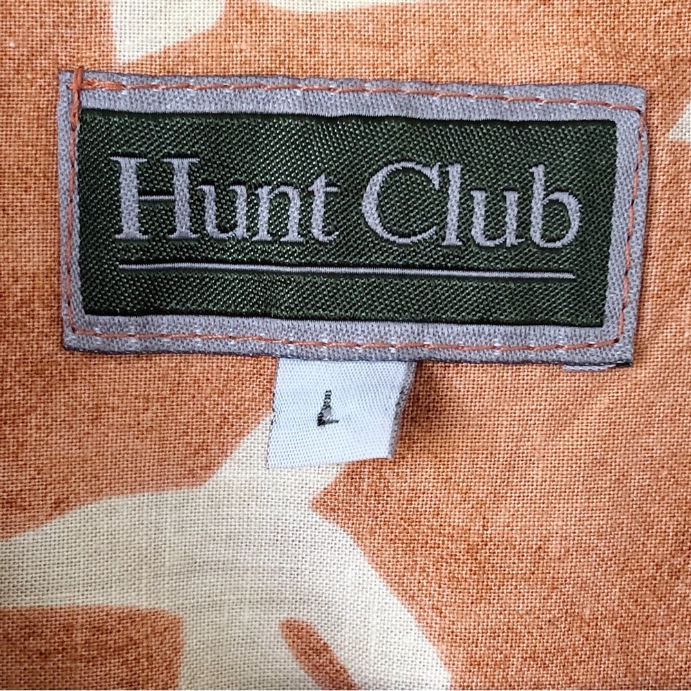 Vintage Mens HUNT CLUB Orange Cream Bird Button Up Cotton Rayon Shirt Size L - Picture 10 of 11